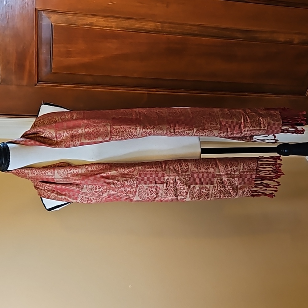 PASHMINA SCARF SCARVE 70% PASHMINA 30% SILK RED TAN